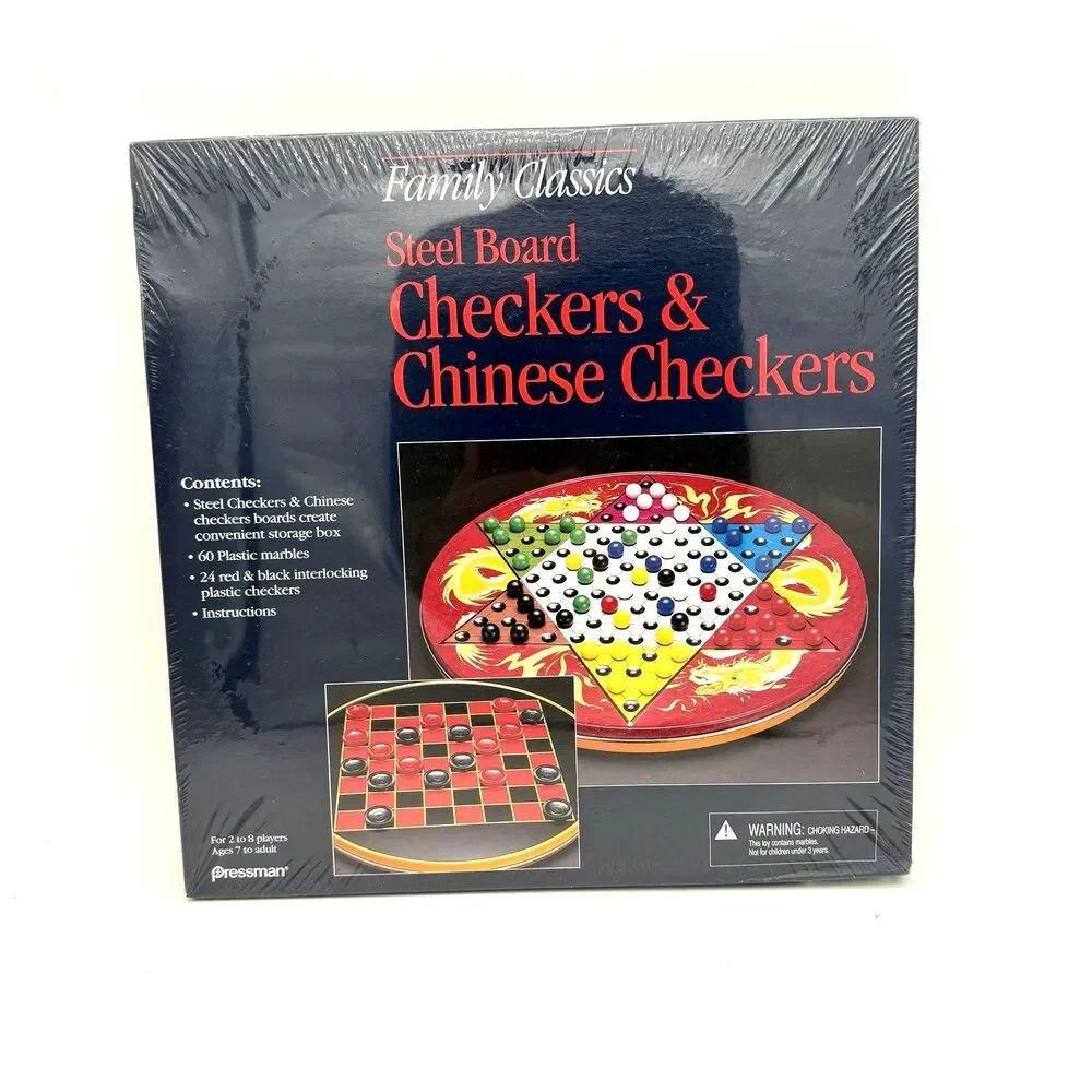 Vintage Chinese Checkers/Checkers Game Board Pressman 90s Steel Metal Board NEW